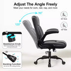 Chaise de bureau de direction en cuir PU, Chaise de bureau ergonomique à dossier haut avec hauteur réglable, Accoudoirs relevables Siège confortable pour le bureau à domicile