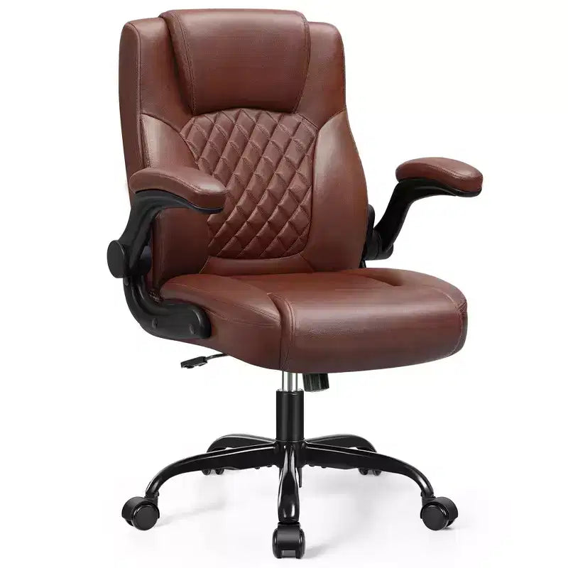 Chaise de bureau de direction en cuir PU, Chaise de bureau ergonomique à dossier haut avec hauteur réglable, Accoudoirs relevables Siège confortable pour le bureau à domicile