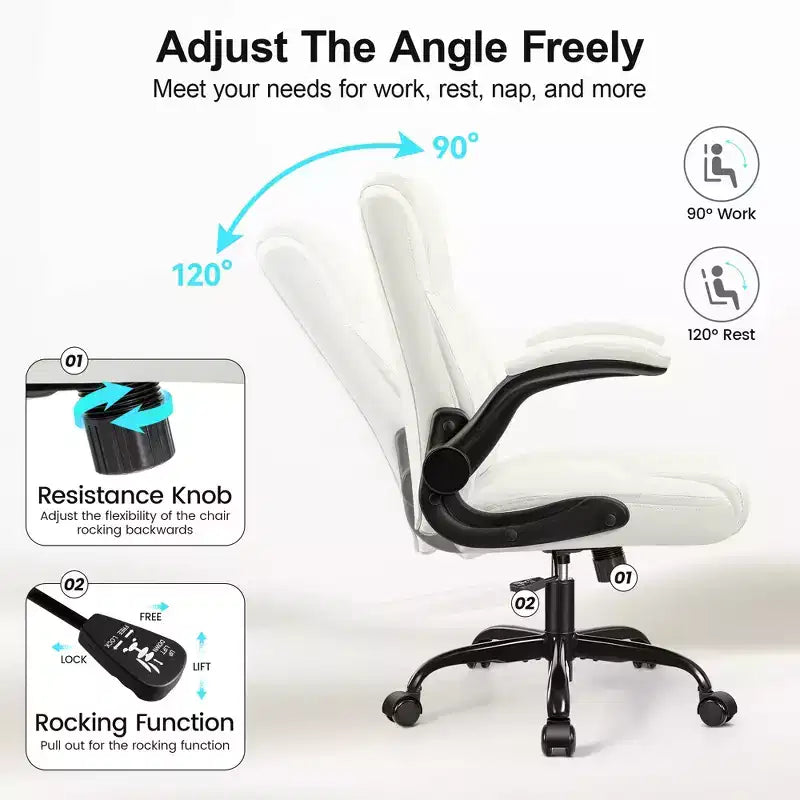 Chaise de bureau de direction en cuir PU, Chaise de bureau ergonomique à dossier haut avec hauteur réglable, Accoudoirs relevables Siège confortable pour le bureau à domicile