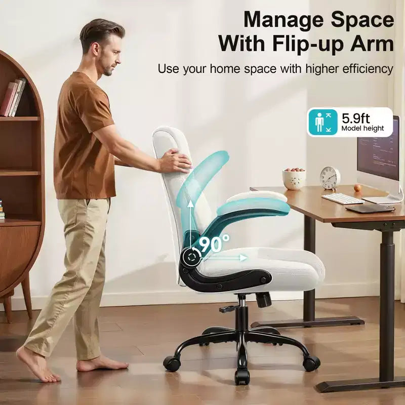 Chaise de bureau de direction en cuir PU, Chaise de bureau ergonomique à dossier haut avec hauteur réglable, Accoudoirs relevables Siège confortable pour le bureau à domicile
