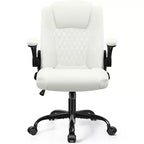 Chaise de bureau de direction en cuir PU, Chaise de bureau ergonomique à dossier haut avec hauteur réglable, Accoudoirs relevables Siège confortable pour le bureau à domicile