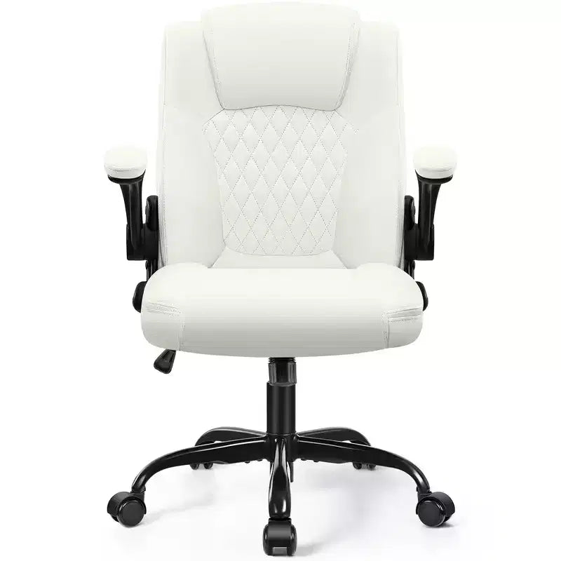 Chaise de bureau de direction en cuir PU, Chaise de bureau ergonomique à dossier haut avec hauteur réglable, Accoudoirs relevables Siège confortable pour le bureau à domicile