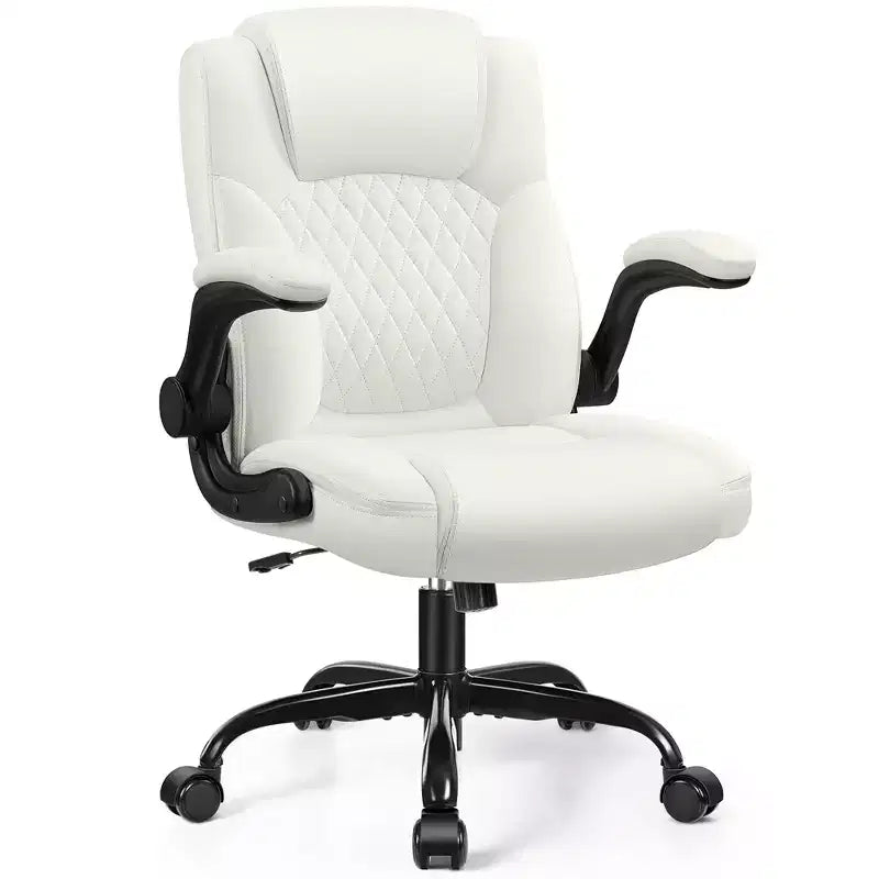 Chaise de bureau de direction en cuir PU, Chaise de bureau ergonomique à dossier haut avec hauteur réglable, Accoudoirs relevables Siège confortable pour le bureau à domicile