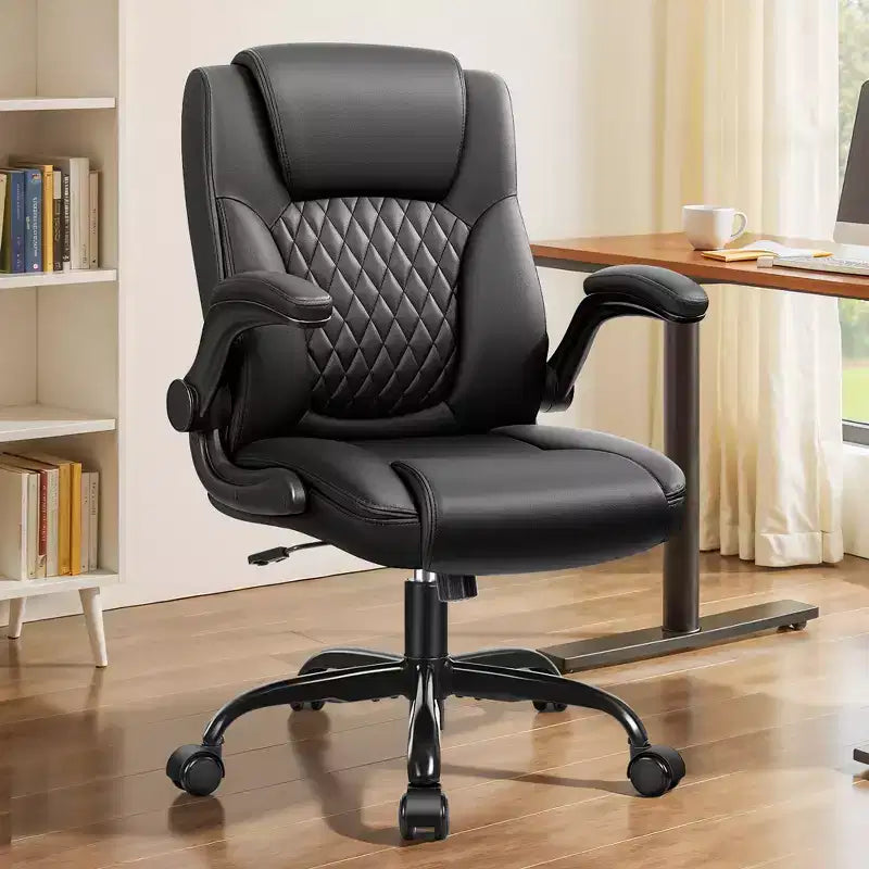 Chaise de bureau de direction en cuir PU, Chaise de bureau ergonomique à dossier haut avec hauteur réglable, Accoudoirs relevables Siège confortable pour le bureau à domicile
