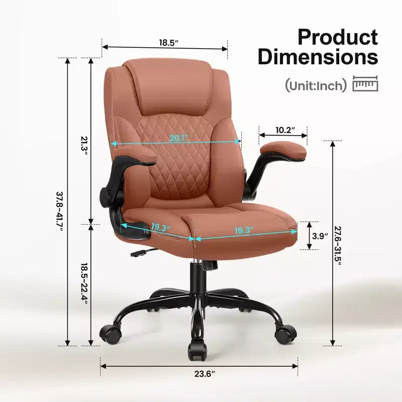 Chaise de bureau de direction en cuir PU, Chaise de bureau ergonomique à dossier haut avec hauteur réglable, Accoudoirs relevables Siège confortable pour le bureau à domicile