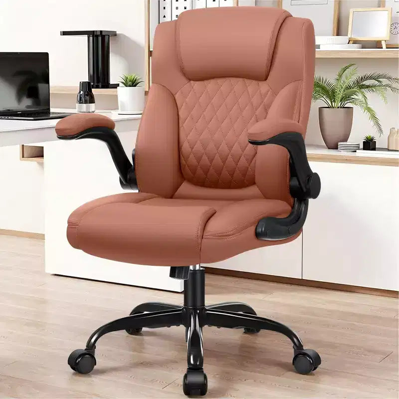 Chaise de bureau de direction en cuir PU, Chaise de bureau ergonomique à dossier haut avec hauteur réglable, Accoudoirs relevables Siège confortable pour le bureau à domicile