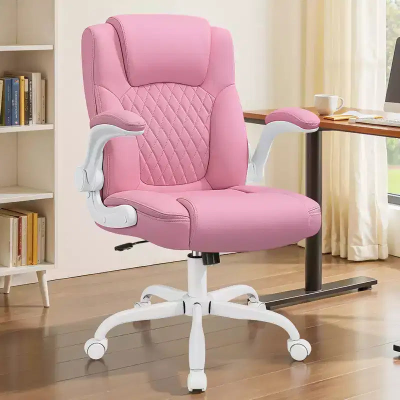 Chaise de bureau de direction en cuir PU, Chaise de bureau ergonomique à dossier haut avec hauteur réglable, Accoudoirs relevables Siège confortable pour le bureau à domicile