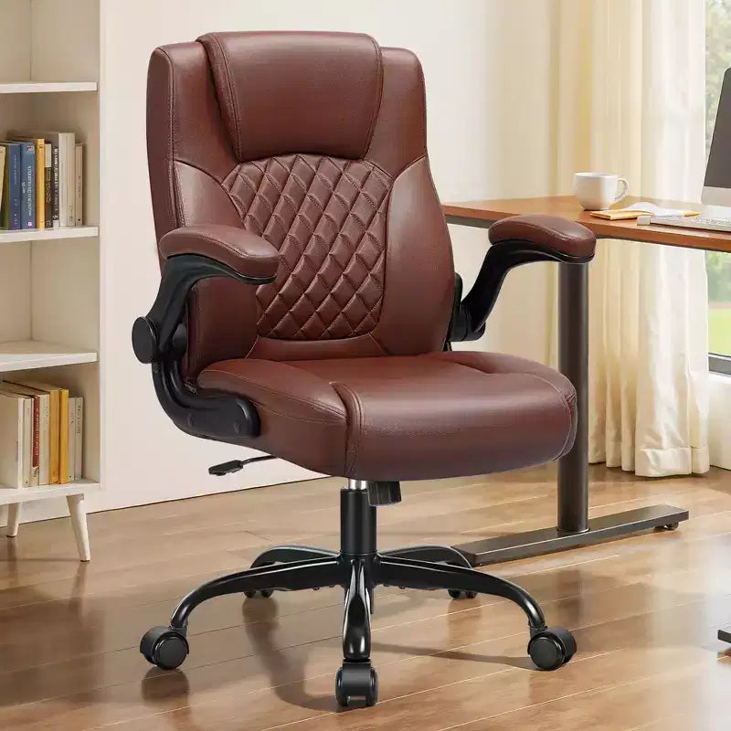 Chaise de bureau de direction en cuir PU, Chaise de bureau ergonomique à dossier haut avec hauteur réglable, Accoudoirs relevables Siège confortable pour le bureau à domicile