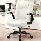 Chaise de bureau de direction en cuir PU, Chaise de bureau ergonomique à dossier haut avec hauteur réglable, Accoudoirs relevables Siège confortable pour le bureau à domicile