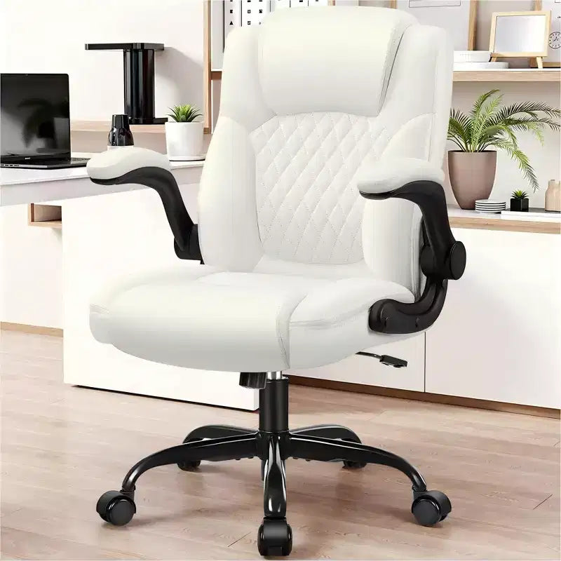Chaise de bureau de direction en cuir PU, Chaise de bureau ergonomique à dossier haut avec hauteur réglable, Accoudoirs relevables Siège confortable pour le bureau à domicile