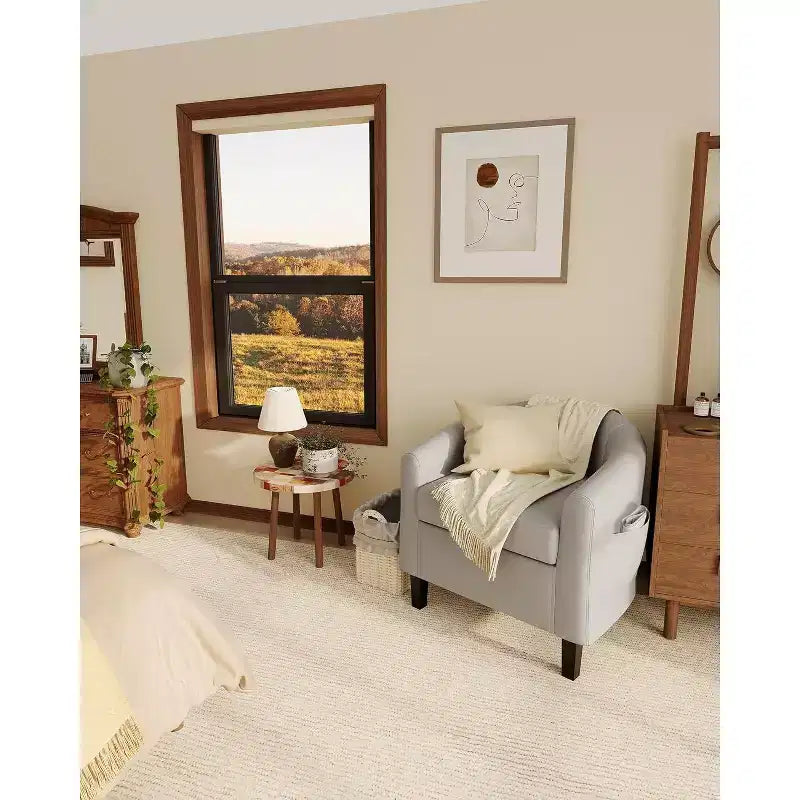 Fauteuils d'appoint en similicuir, fauteuils club baril avec assise moelleuse pour salon, chambre, salle de lecture, salle d'attente
