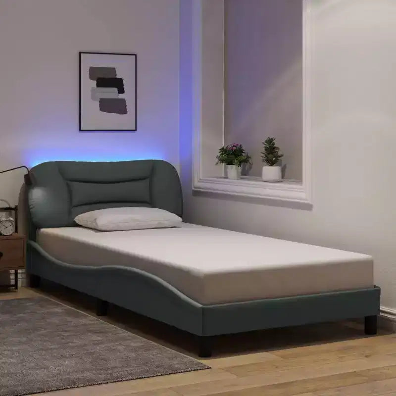 vidaXL Cadre de lit avec Lumières LED Base Courbée Meuble de Chambre à Coucher en Tissu