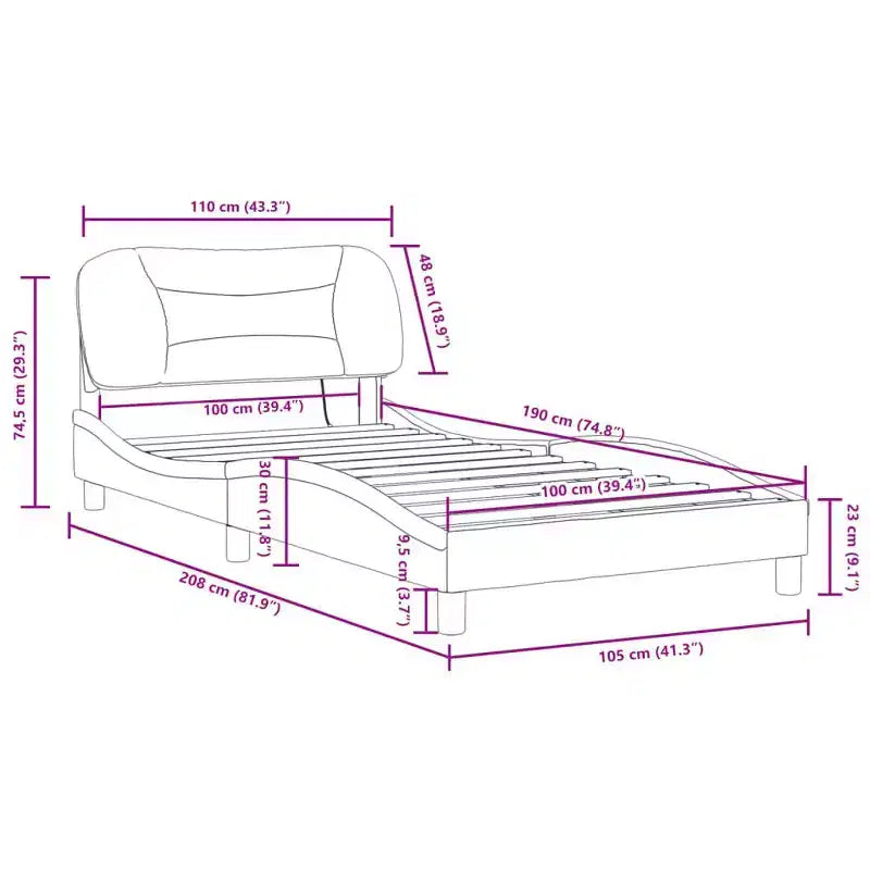 vidaXL Cadre de lit avec Lumières LED Base Courbée Meuble de Chambre à Coucher en Tissu