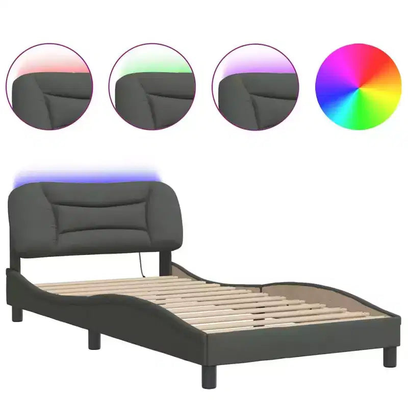 vidaXL Cadre de lit avec Lumières LED Base Courbée Meuble de Chambre à Coucher en Tissu
