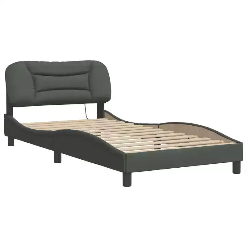 vidaXL Cadre de lit avec Lumières LED Base Courbée Meuble de Chambre à Coucher en Tissu