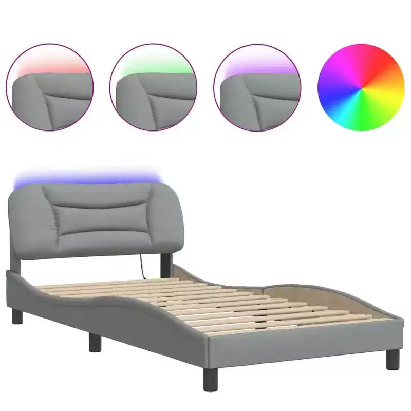 vidaXL Cadre de lit avec Lumières LED Base Courbée Meuble de Chambre à Coucher en Tissu