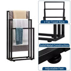 Séchoir à serviettes autoportant de 96,5 cm, porte-serviettes à 3 niveaux, séchoir et présentoir à couvertures en acier pour salle de bain, chambre, spa, piscine