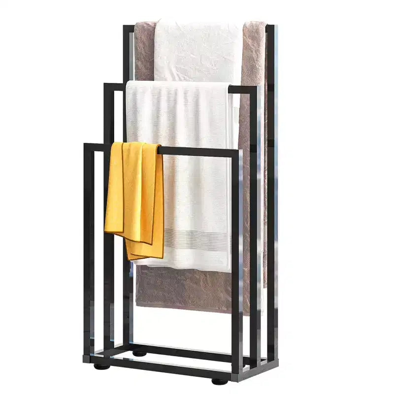 Séchoir à serviettes autoportant de 96,5 cm, porte-serviettes à 3 niveaux, séchoir et présentoir à couvertures en acier pour salle de bain, chambre, spa, piscine