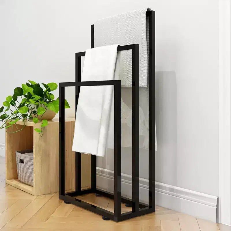 Séchoir à serviettes autoportant de 96,5 cm, porte-serviettes à 3 niveaux, séchoir et présentoir à couvertures en acier pour salle de bain, chambre, spa, piscine
