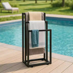 Séchoir à serviettes autoportant de 96,5 cm, porte-serviettes à 3 niveaux, séchoir et présentoir à couvertures en acier pour salle de bain, chambre, spa, piscine