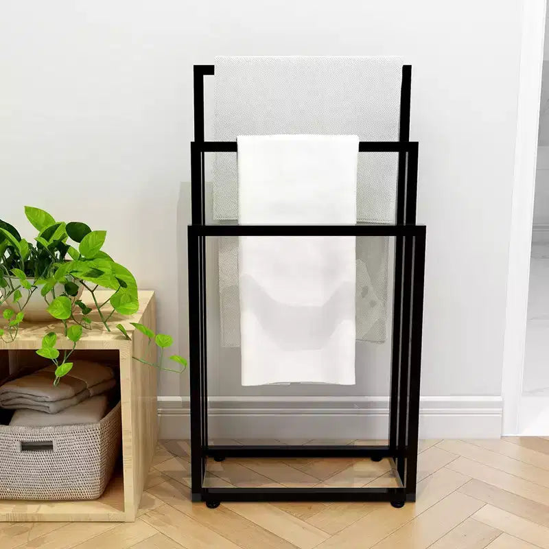 Séchoir à serviettes autoportant de 96,5 cm, porte-serviettes à 3 niveaux, séchoir et présentoir à couvertures en acier pour salle de bain, chambre, spa, piscine