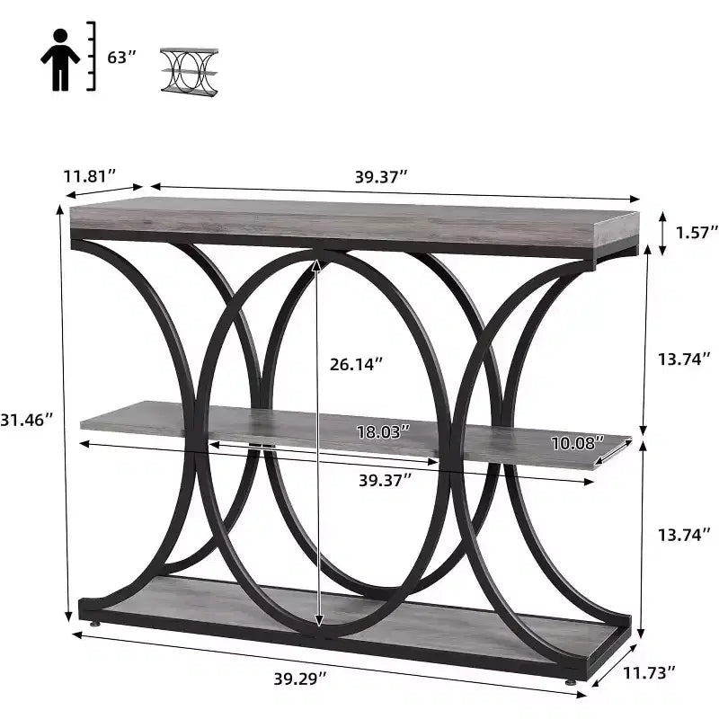 Console de couloir Acekool Grain, Table de canapé mince à 3 niveaux avec pieds géométriques pour entrée ou derrière le canapé