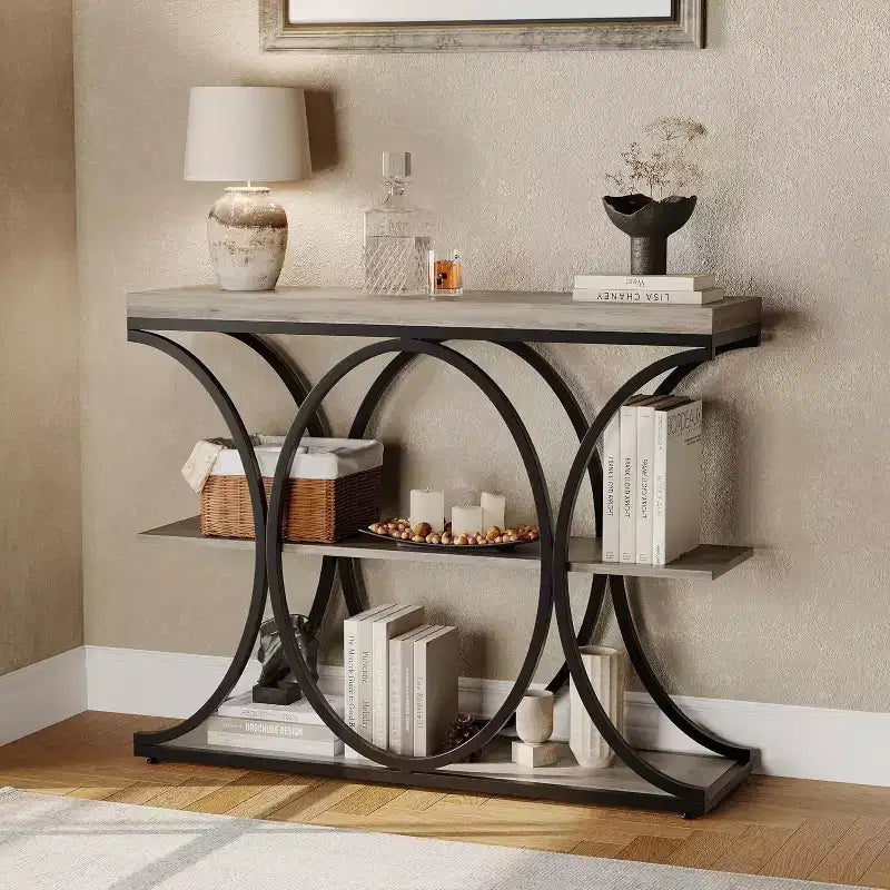Console de couloir Acekool Grain, Table de canapé mince à 3 niveaux avec pieds géométriques pour entrée ou derrière le canapé