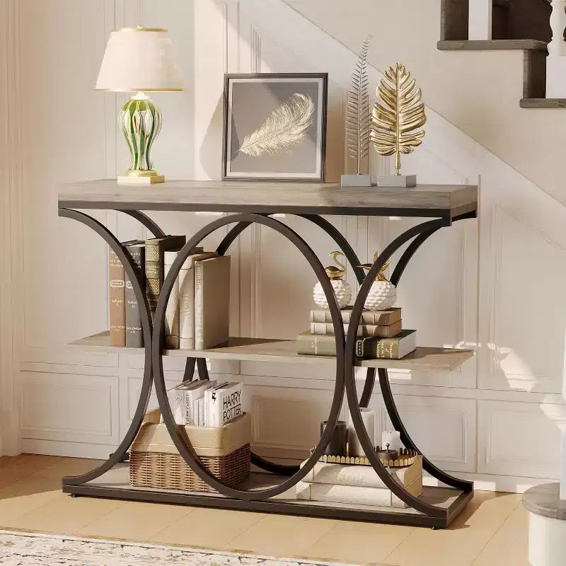 Console de couloir Acekool Grain, Table de canapé mince à 3 niveaux avec pieds géométriques pour entrée ou derrière le canapé