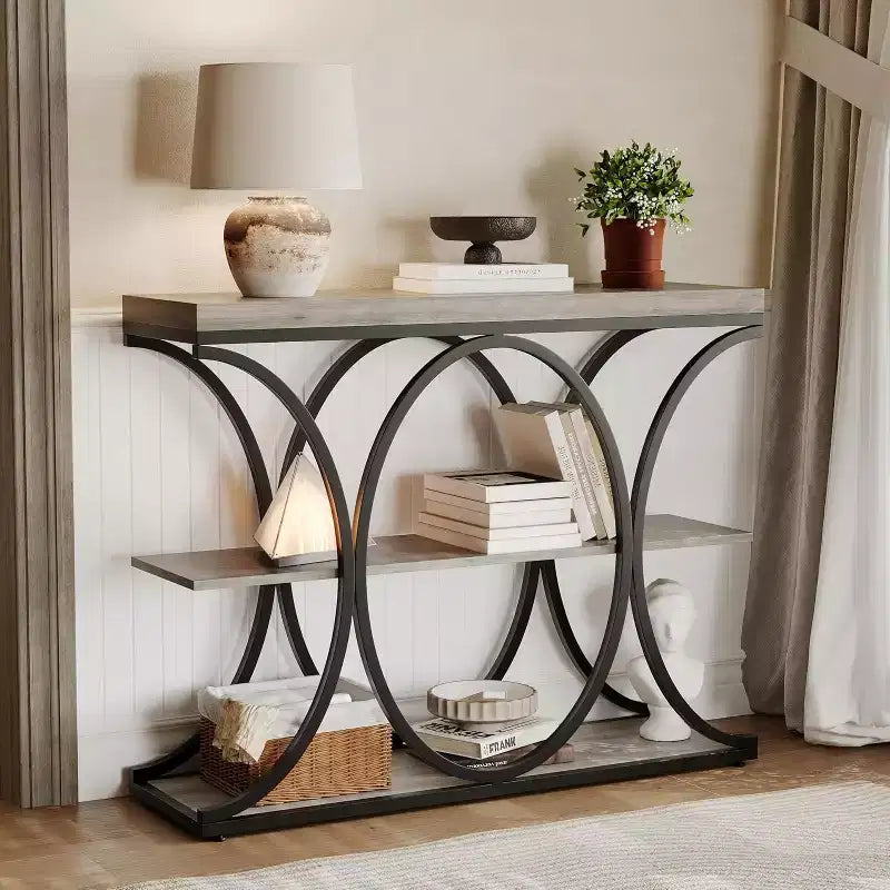 Console de couloir Acekool Grain, Table de canapé mince à 3 niveaux avec pieds géométriques pour entrée ou derrière le canapé
