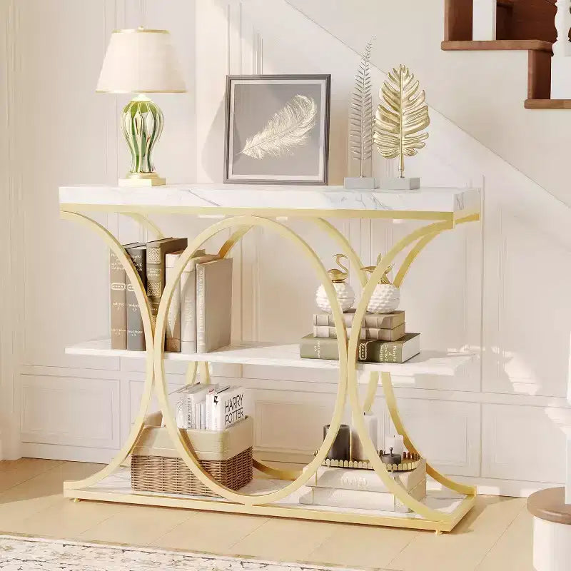 Console de couloir Acekool Grain, Table de canapé mince à 3 niveaux avec pieds géométriques pour entrée ou derrière le canapé