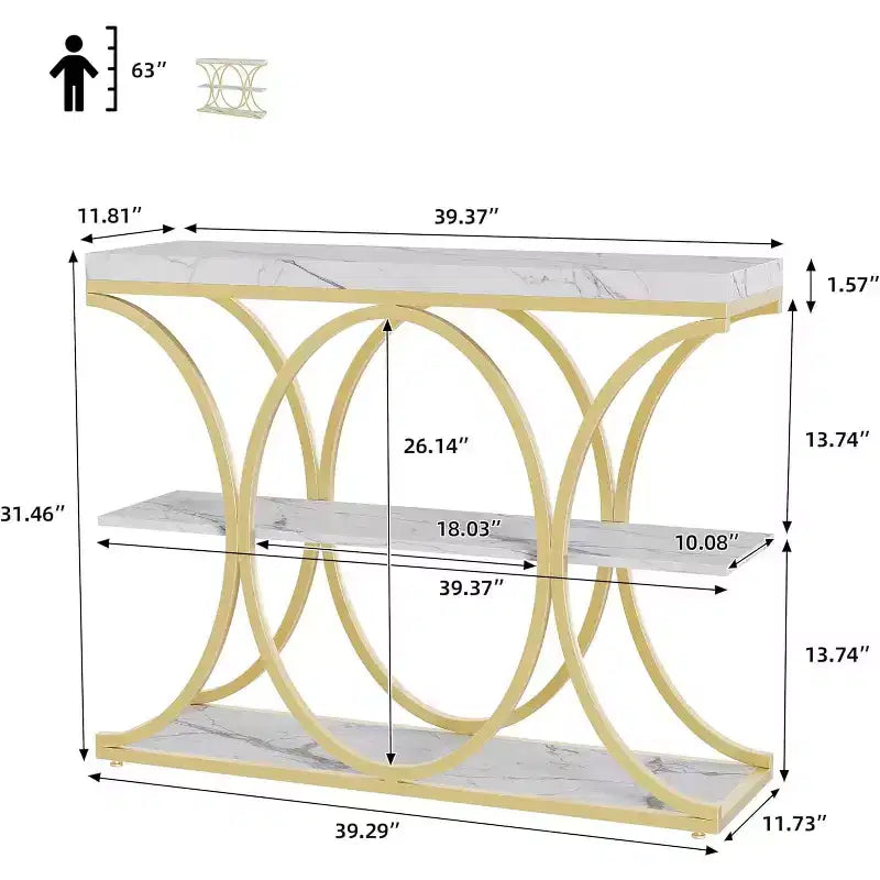 Console de couloir Acekool Grain, Table de canapé mince à 3 niveaux avec pieds géométriques pour entrée ou derrière le canapé
