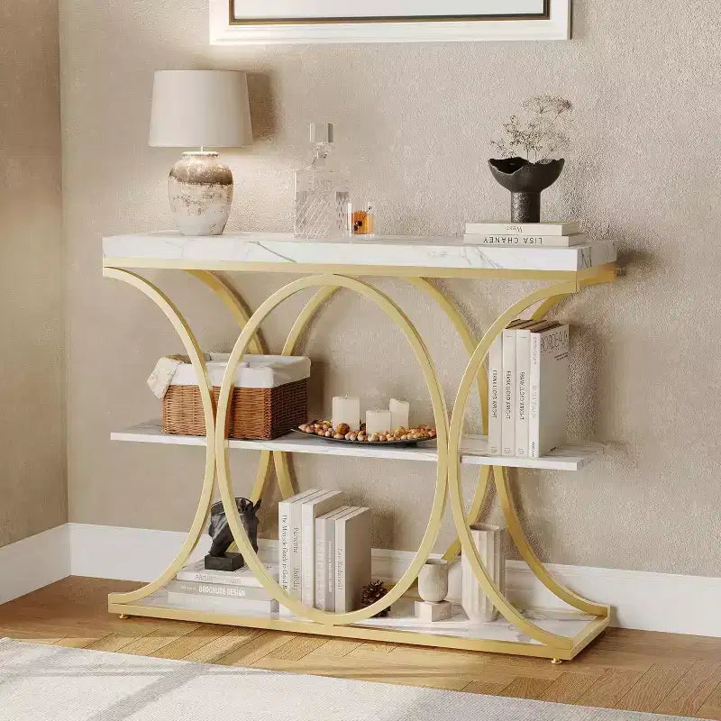 Console de couloir Acekool Grain, Table de canapé mince à 3 niveaux avec pieds géométriques pour entrée ou derrière le canapé