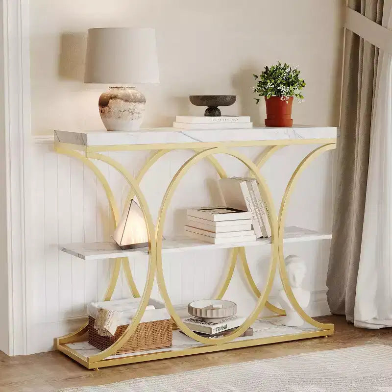 Console de couloir Acekool Grain, Table de canapé mince à 3 niveaux avec pieds géométriques pour entrée ou derrière le canapé