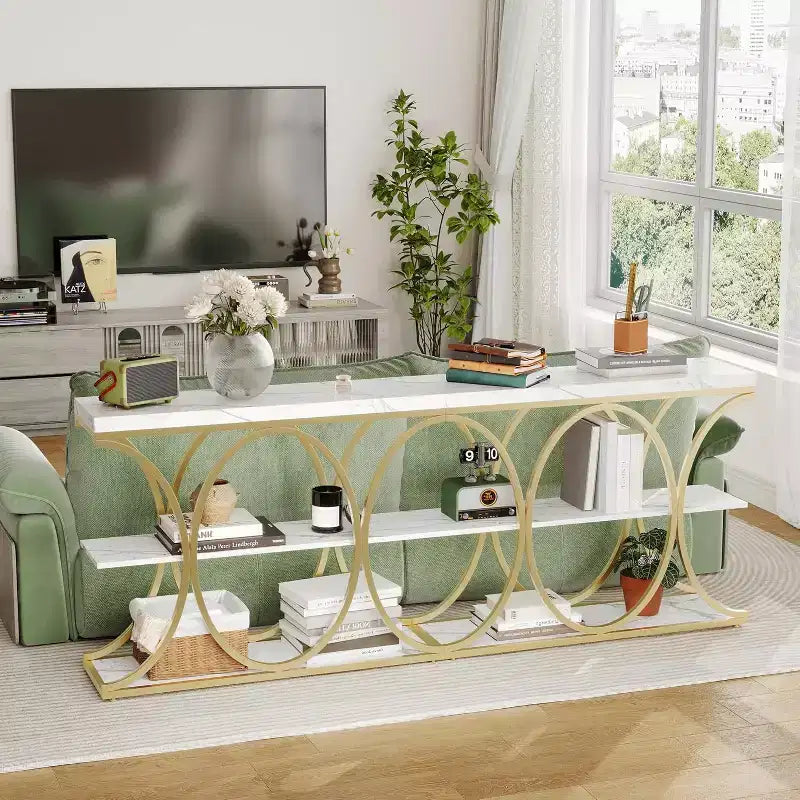 Console de couloir Acekool Grain, Table de canapé mince à 3 niveaux avec pieds géométriques pour entrée ou derrière le canapé