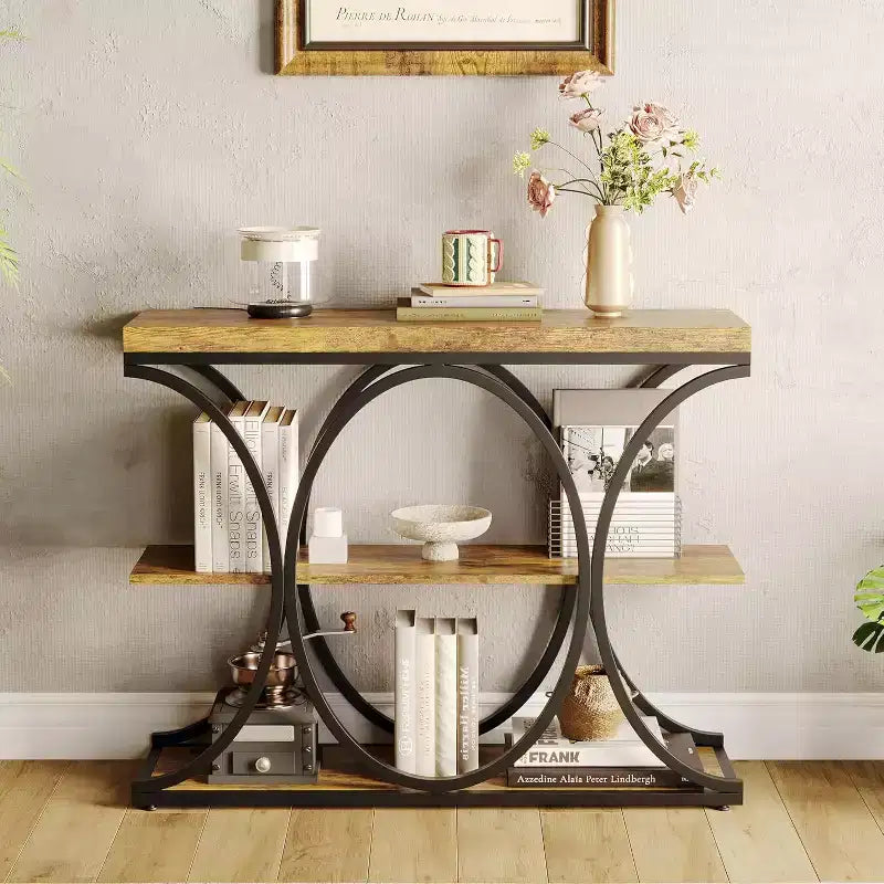 Console de couloir Acekool Grain, Table de canapé mince à 3 niveaux avec pieds géométriques pour entrée ou derrière le canapé