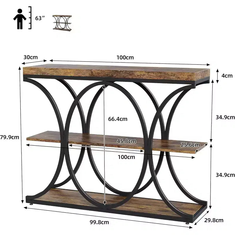 Console de couloir Acekool Grain, Table de canapé mince à 3 niveaux avec pieds géométriques pour entrée ou derrière le canapé
