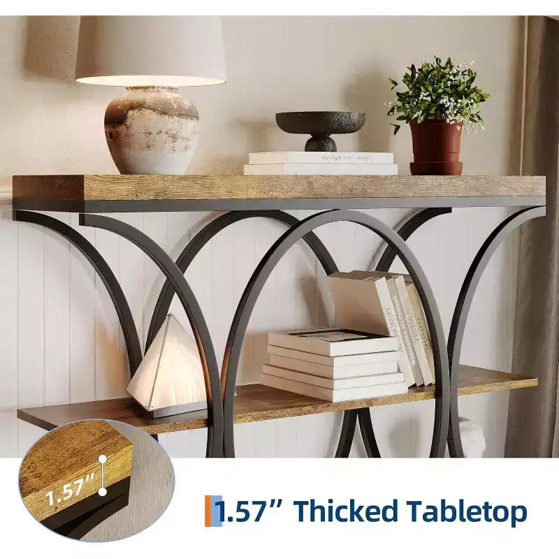 Console de couloir Acekool Grain, Table de canapé mince à 3 niveaux avec pieds géométriques pour entrée ou derrière le canapé