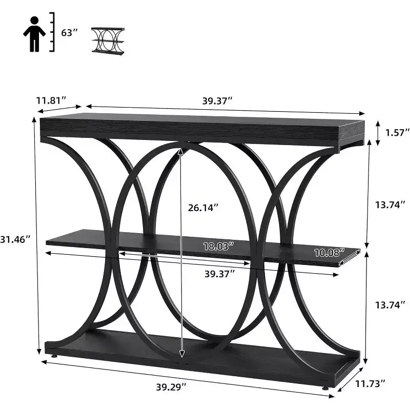 Console de couloir Acekool Grain, Table de canapé mince à 3 niveaux avec pieds géométriques pour entrée ou derrière le canapé