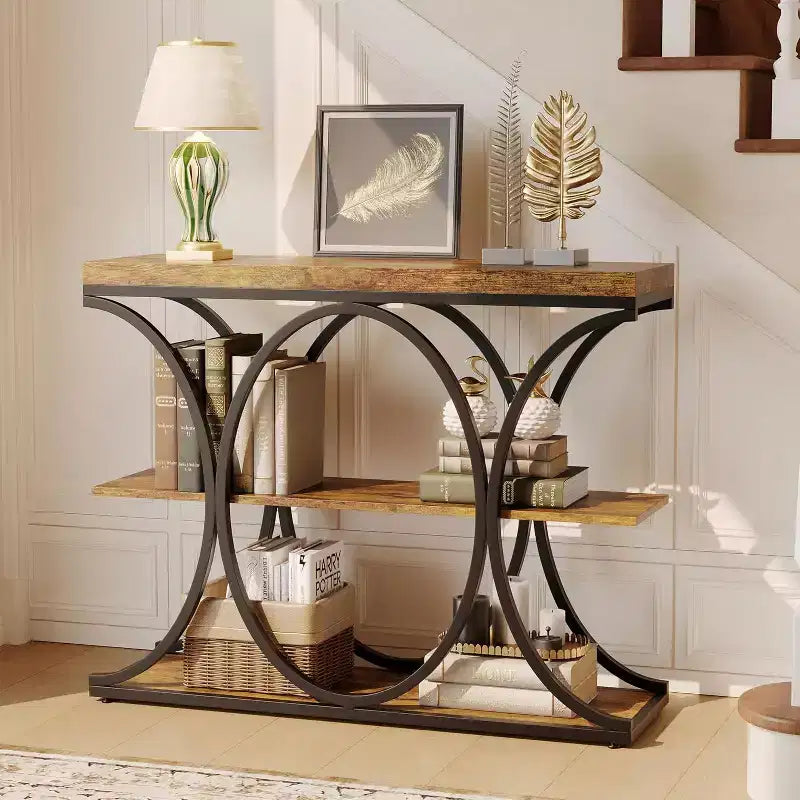 Console de couloir Acekool Grain, Table de canapé mince à 3 niveaux avec pieds géométriques pour entrée ou derrière le canapé