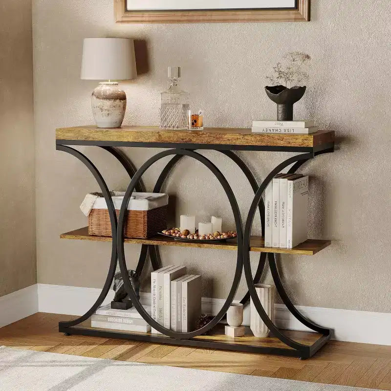 Console de couloir Acekool Grain, Table de canapé mince à 3 niveaux avec pieds géométriques pour entrée ou derrière le canapé