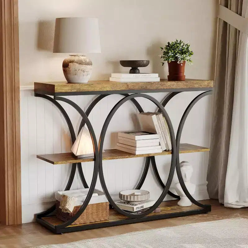 Console de couloir Acekool Grain, Table de canapé mince à 3 niveaux avec pieds géométriques pour entrée ou derrière le canapé