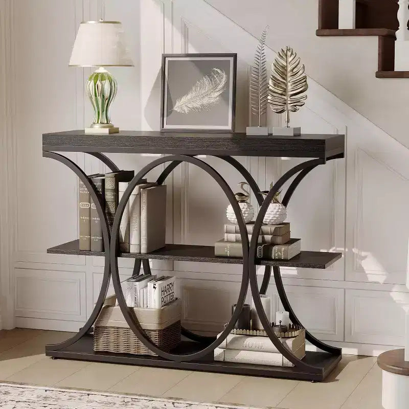Console de couloir Acekool Grain, Table de canapé mince à 3 niveaux avec pieds géométriques pour entrée ou derrière le canapé