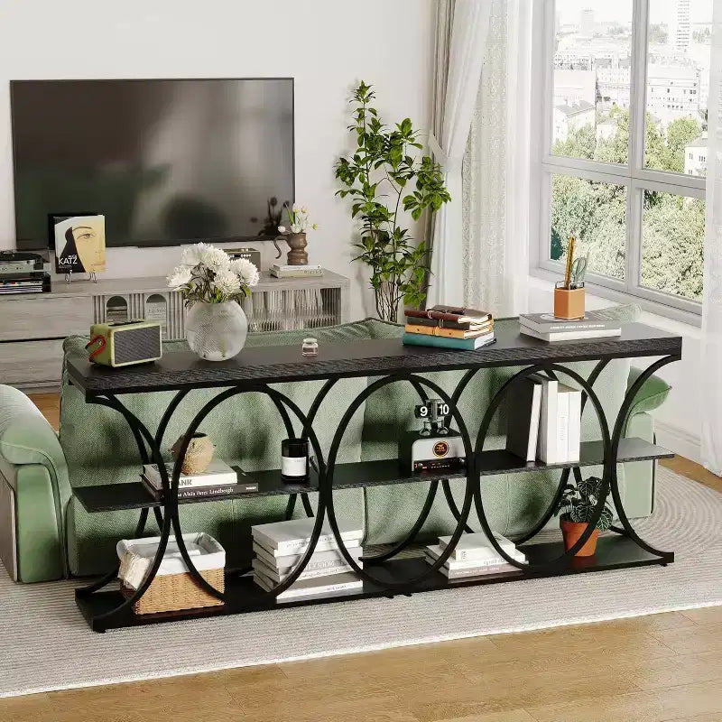 Console de couloir Acekool Grain, Table de canapé mince à 3 niveaux avec pieds géométriques pour entrée ou derrière le canapé