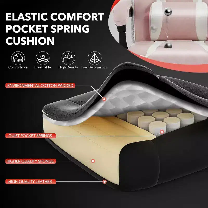 Chaise de jeu ergonomique Acekool pour adultes, cuir PU, massage lombaire, repose-pieds, réglable, pour bureau ou jeu