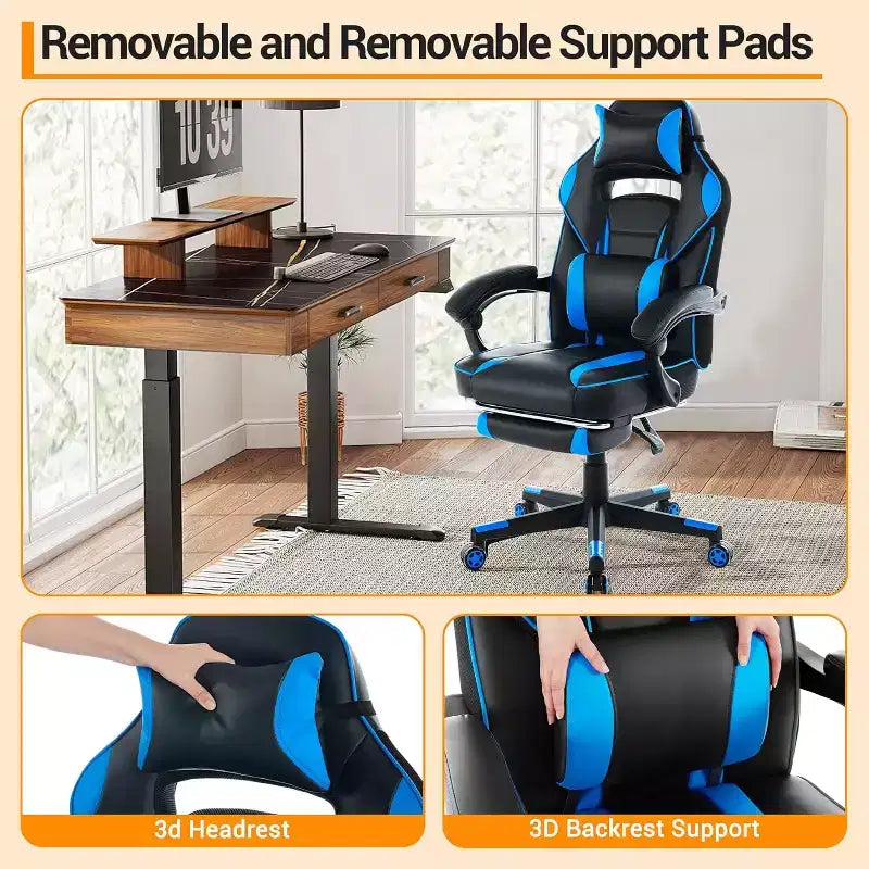 Chaise de jeu ergonomique Acekool pour adultes, cuir PU, massage lombaire, repose-pieds, réglable, pour bureau ou jeu