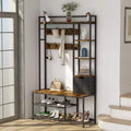 5-in-1 Coat Rack, Hall Tree with Bench and Shoe Storage, Freestanding Entryway Bench with 5-Tier Open Shelves, Fabric Storage Basket and 12 Hooks