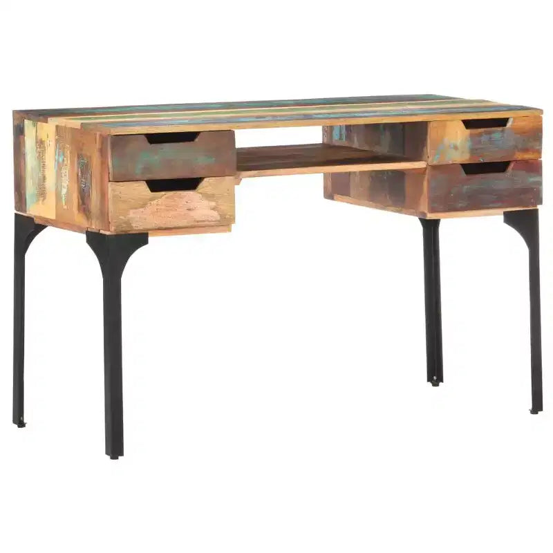 vidaXL Bureau Bois de récupération massif Couleurs mélangées, Fer Bureau moyen