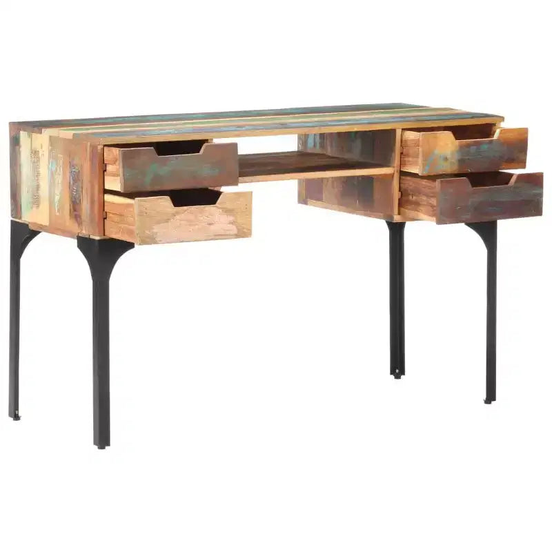 vidaXL Bureau Bois de récupération massif Couleurs mélangées, Fer Bureau moyen