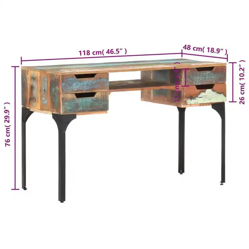vidaXL Bureau Bois de récupération massif Couleurs mélangées, Fer Bureau moyen