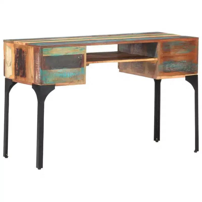 vidaXL Bureau Bois de récupération massif Couleurs mélangées, Fer Bureau moyen